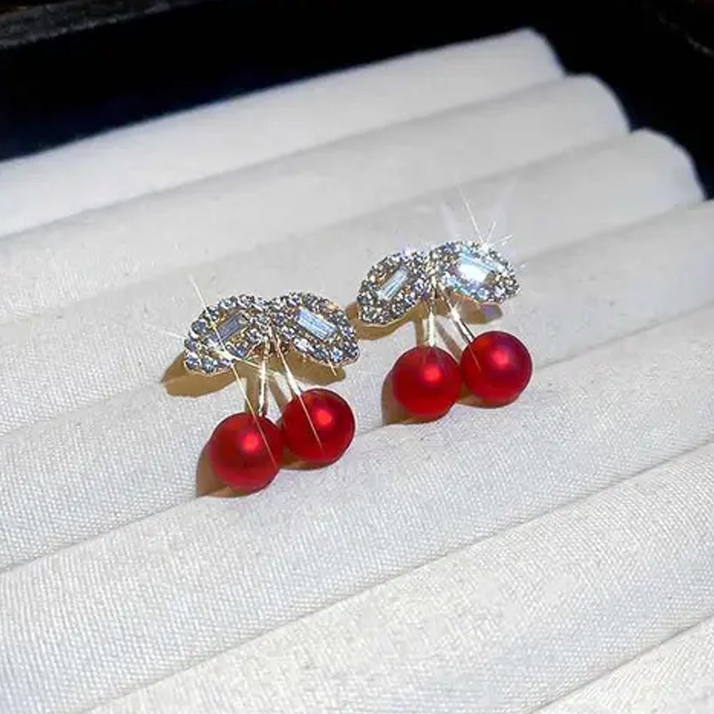 Fresh Rhinestone Cherry Earrings