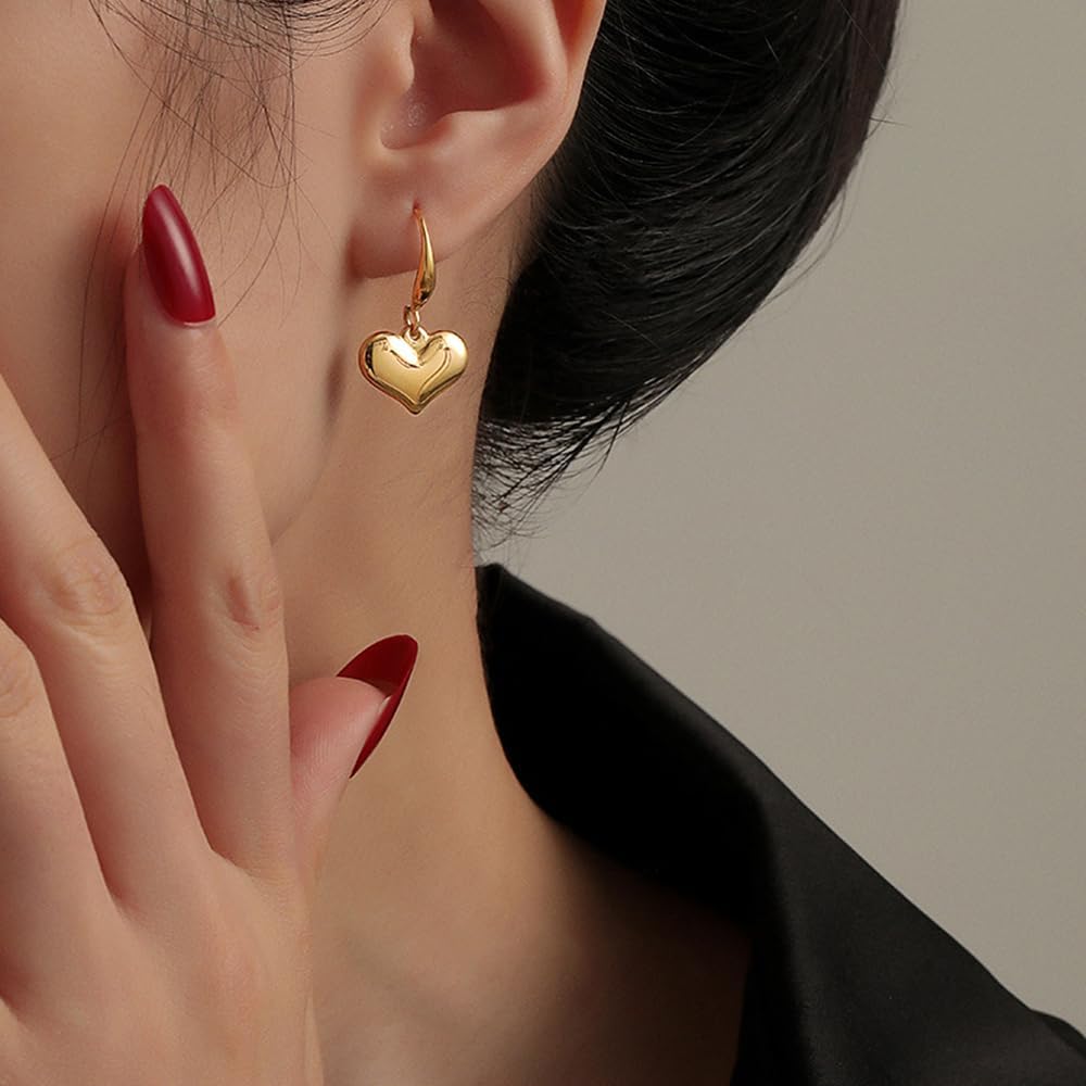 Gold Plated Anti Tarnish Stainless Steel Heart Themed Drop Earrings