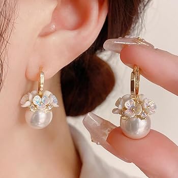 Western stylish beautiful princess korean trendy white pearl hoop earrings