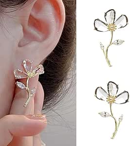 Glass Crystal Flower Stud Earrings
