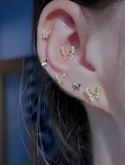 3 Pair Butterfly Piercings Stud Earrings