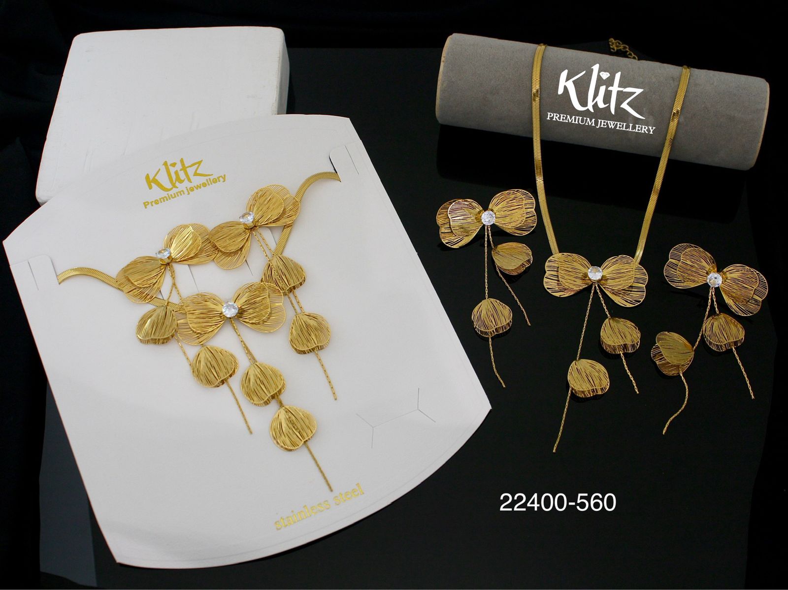 Gold Filigree Flower Drop Necklace Set