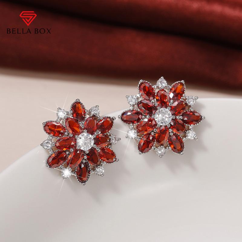 Silver Plated Anti Tarnish American Diamond Studded Red Floral Silver Stud Earrings