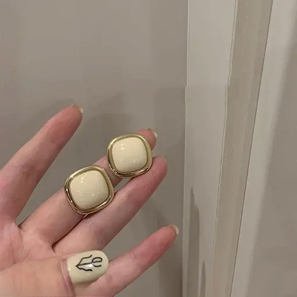 Beige Dainty Enamel Square Studs