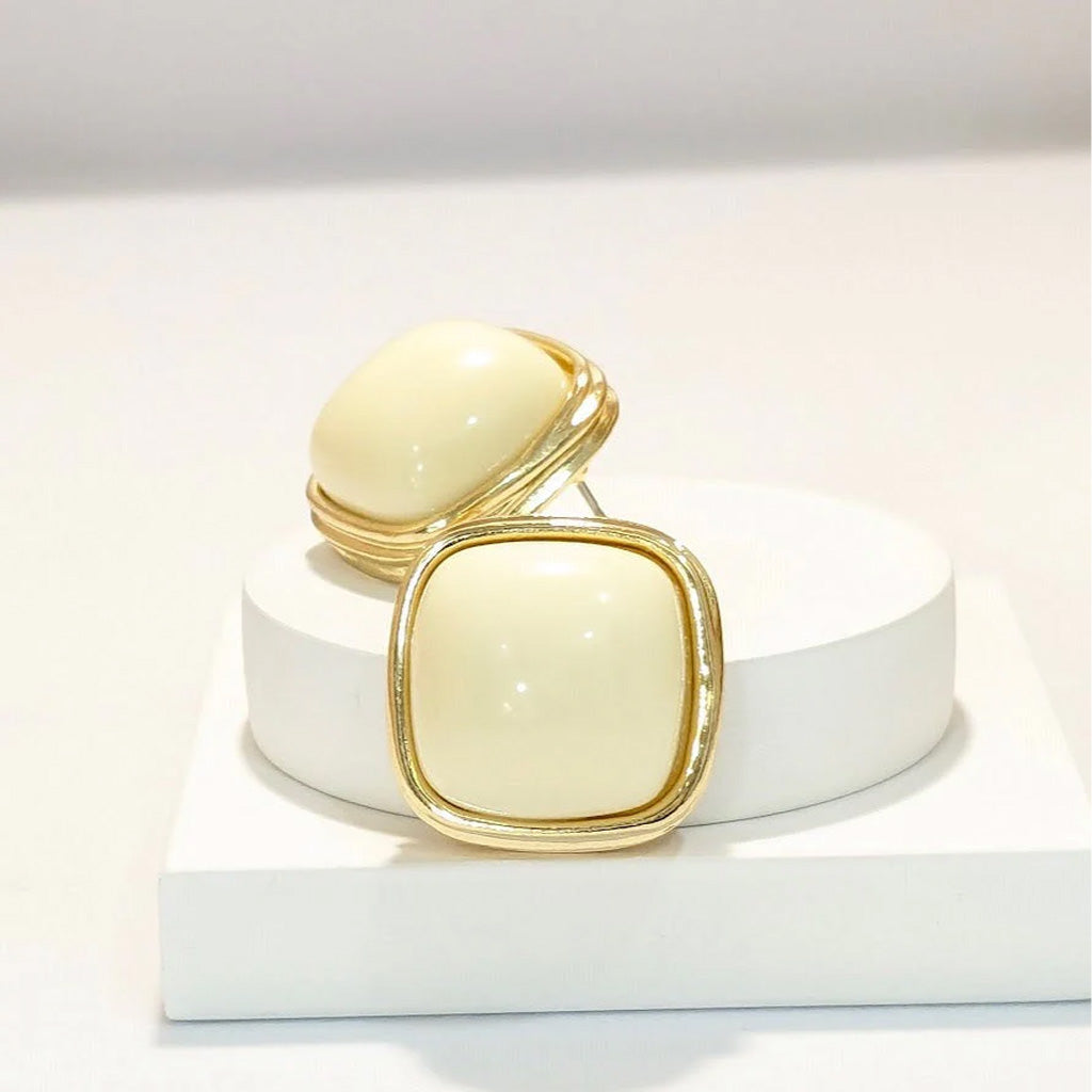 Beige Dainty Enamel Square Studs