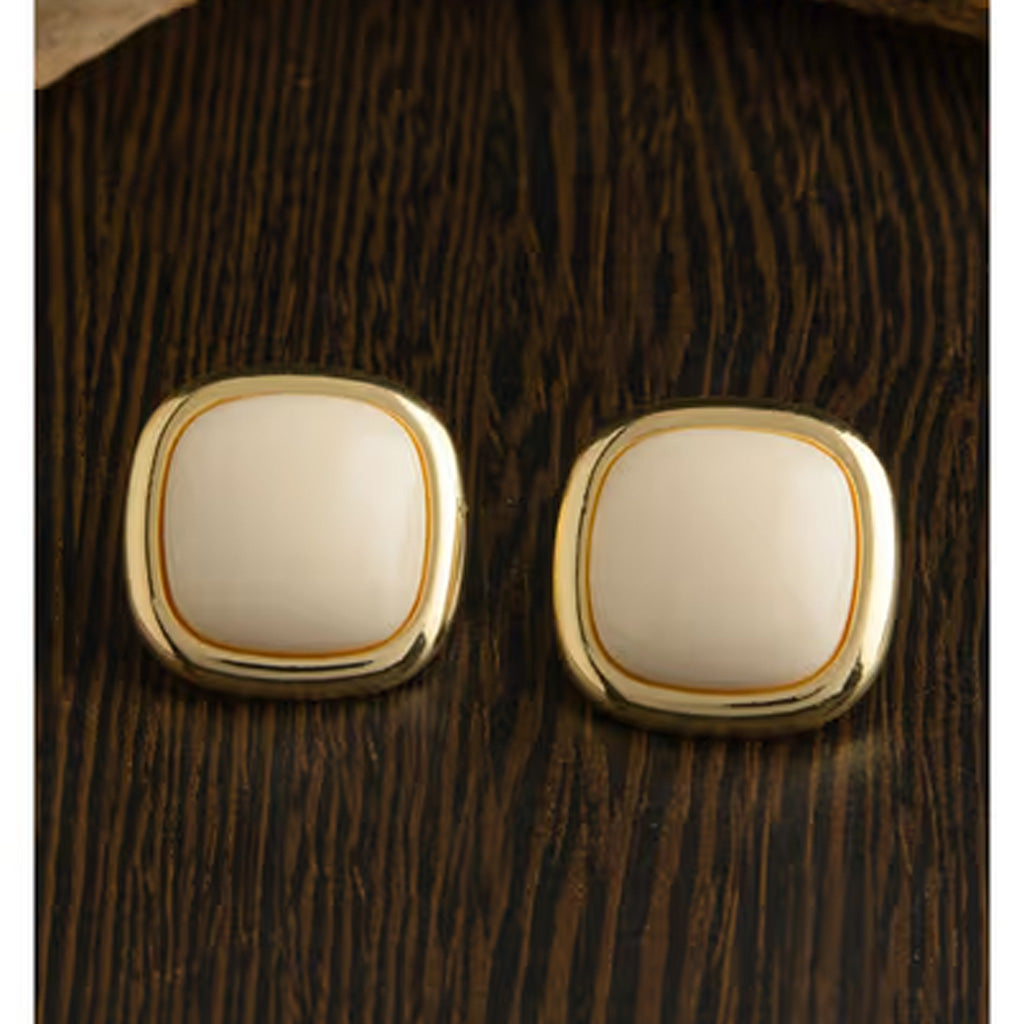 Beige Dainty Enamel Square Studs