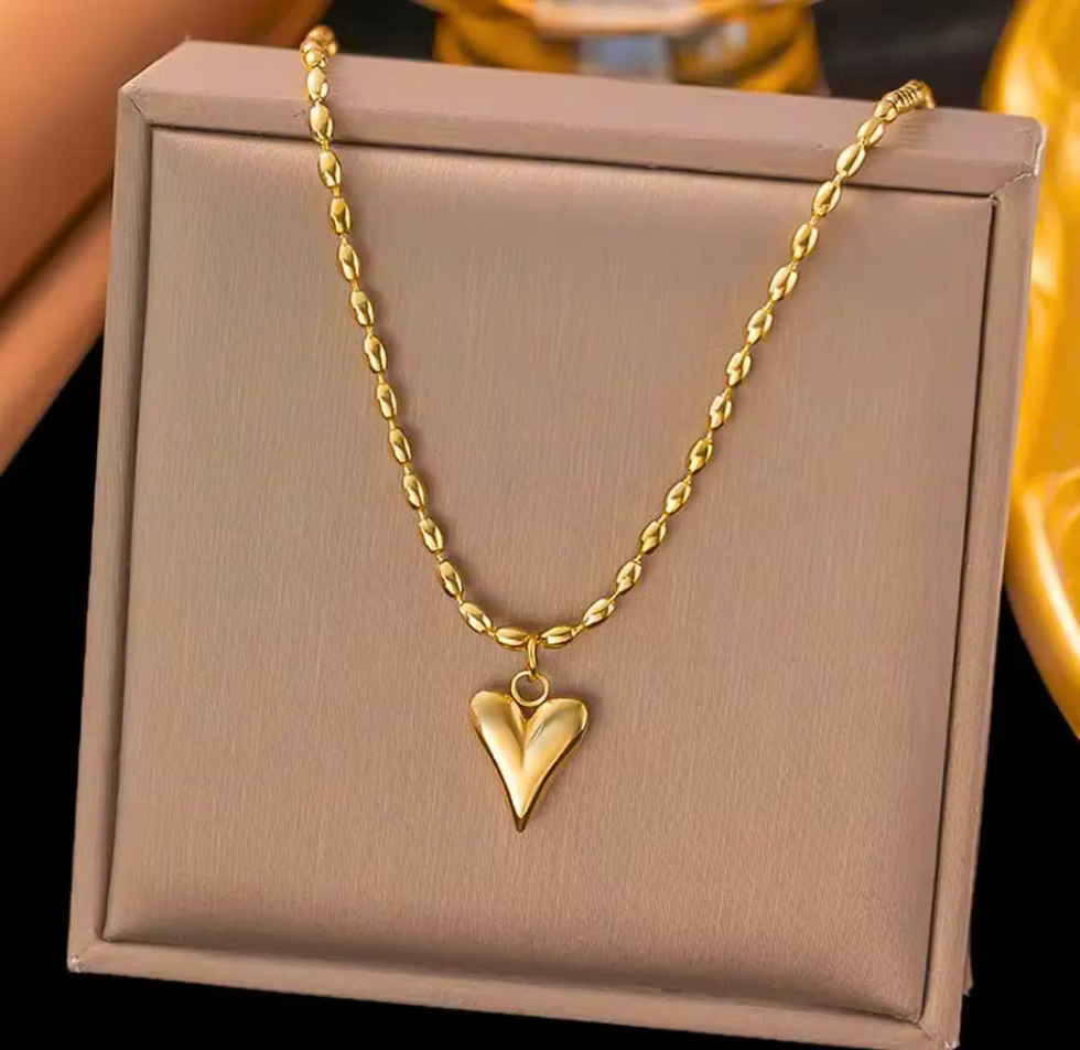 Bean Style Chain Heart Pendant Necklace