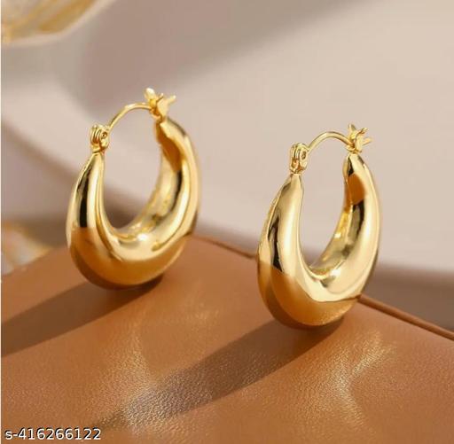 Gold Plated Anti Tarnish Chunky Geometric Statement Hoop Earrings