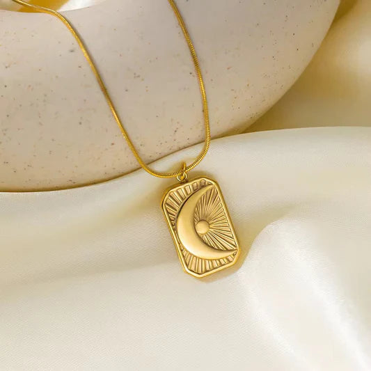Crescent Moon Embossed Pendant Necklace