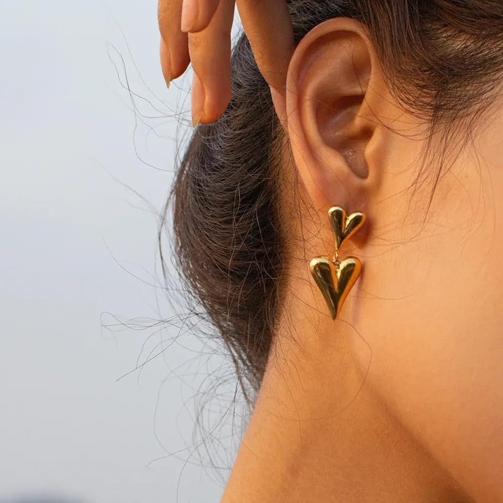Gold Plated Anti Tarnish Heart Themed Earrings