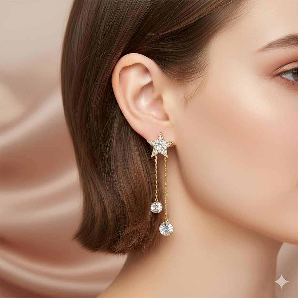 Star Dangle Gold Plated Earrings