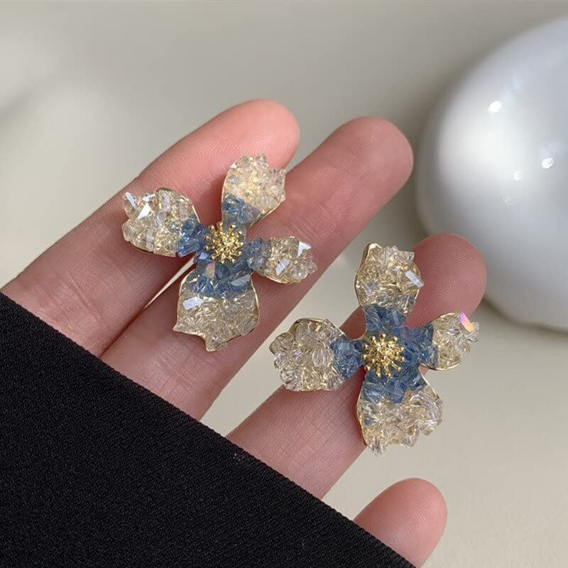 Blue Gradient Crystal Flower Stud Earrings