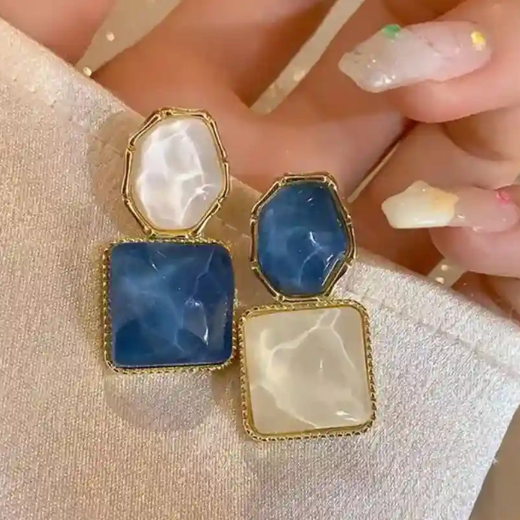 Blue & White Stone Earrings