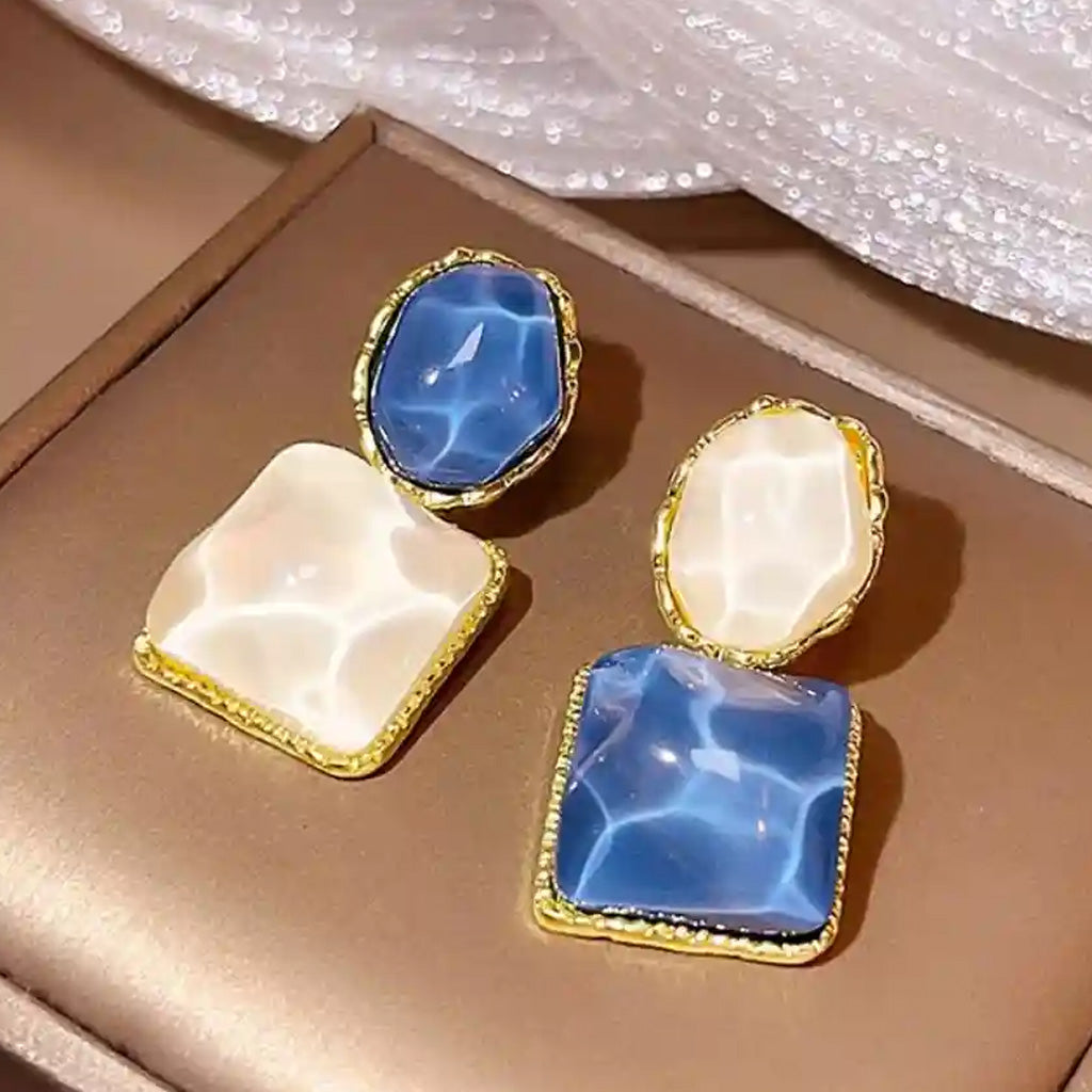 Blue & White Stone Earrings