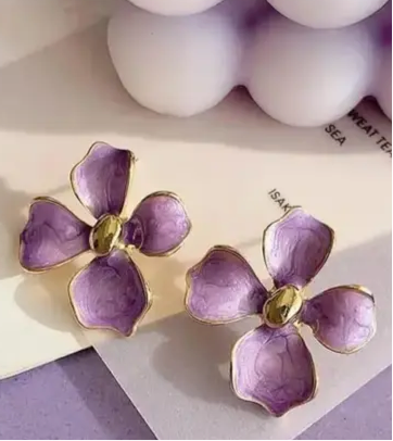 Purple Flower Stud Earrings For Women