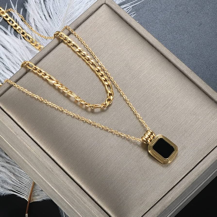 Double Layer Square Black Shell Necklace