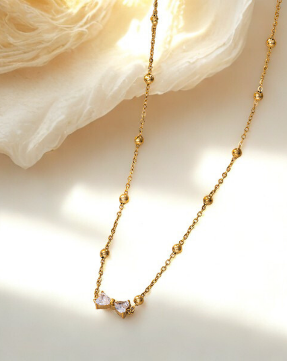 Zirconia Bow Tie Beads Chain Necklace