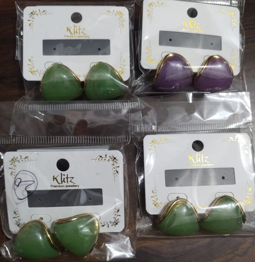 Small Green Resin Hoop Earrings in Gold