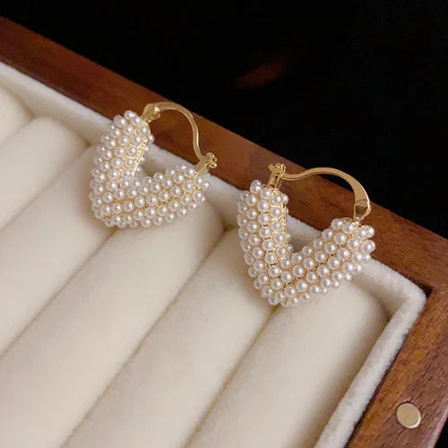 Micro Pearl Studded Heart Hoop Earrings