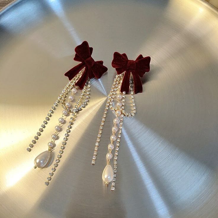 Detachable Bow Pearl Tassels Earring