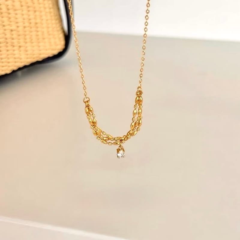 Oval Zircon Wrapped Beads Rope Chain