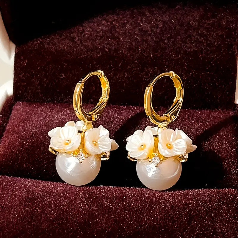 Western stylish beautiful princess korean trendy white pearl hoop earrings