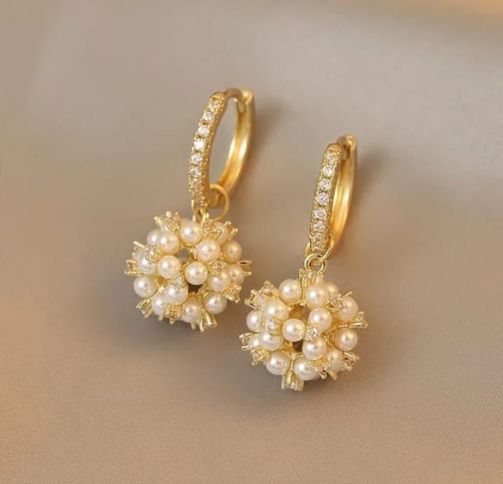 Korean Pearl Party Ball Hoop Earrings