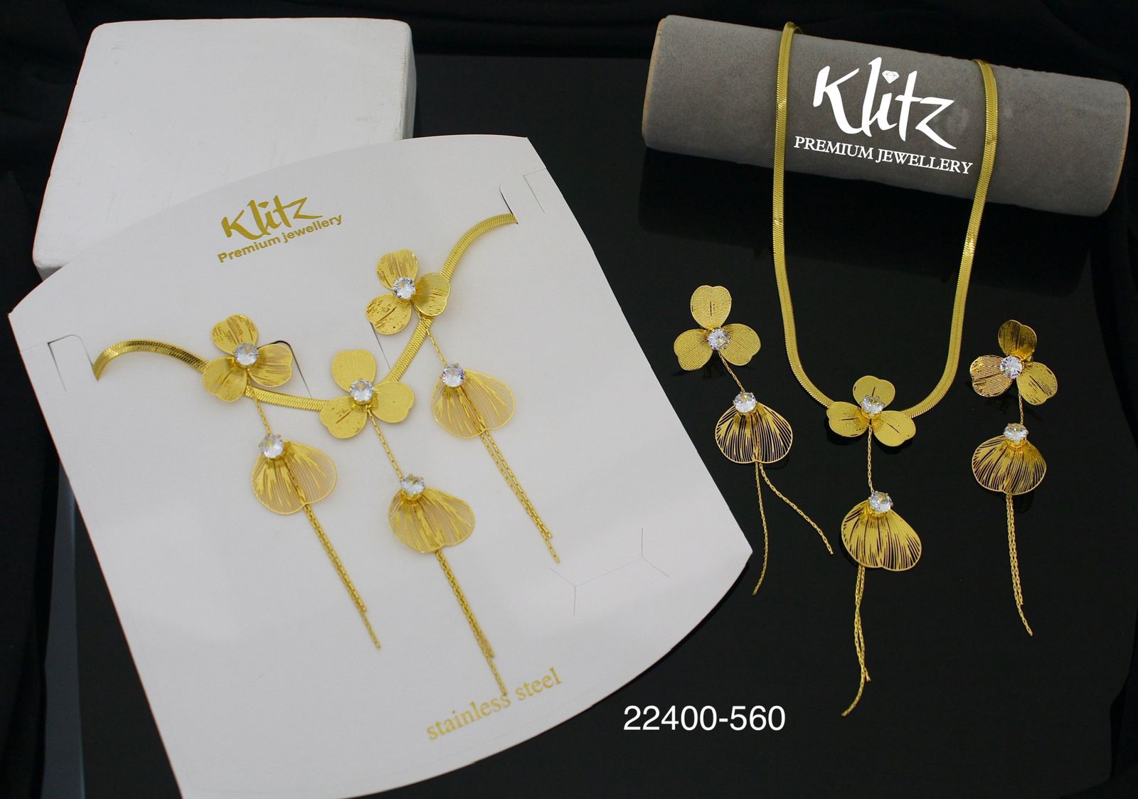 Gold Filigree Flower Drop Necklace Set