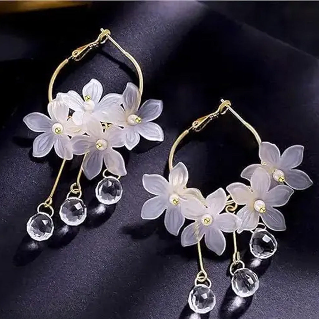 Korean Flower Drop Hoop Earrings