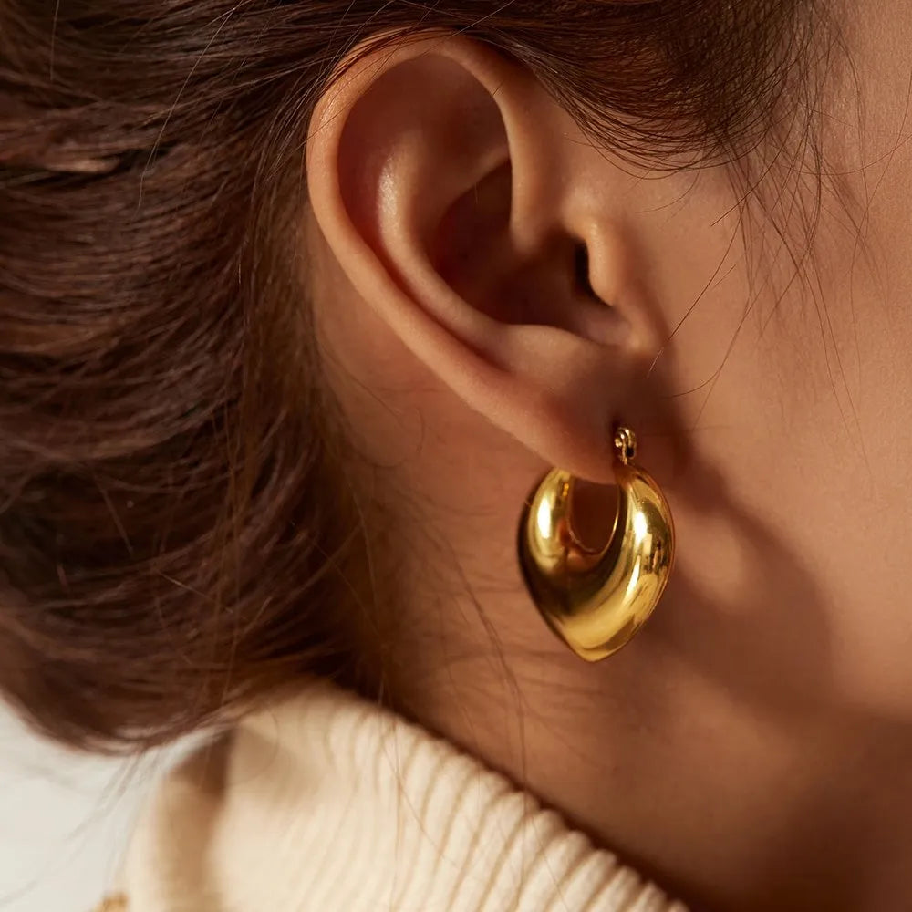 Gold Plated Anti Tarnish Chunky Geometric Statement Hoop Earrings