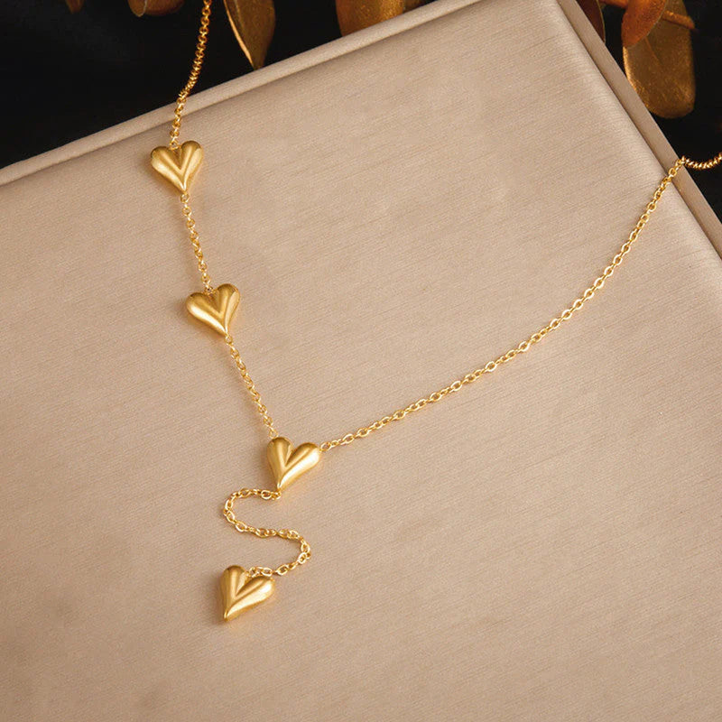 Y-Shape Four Heart Drop Necklace