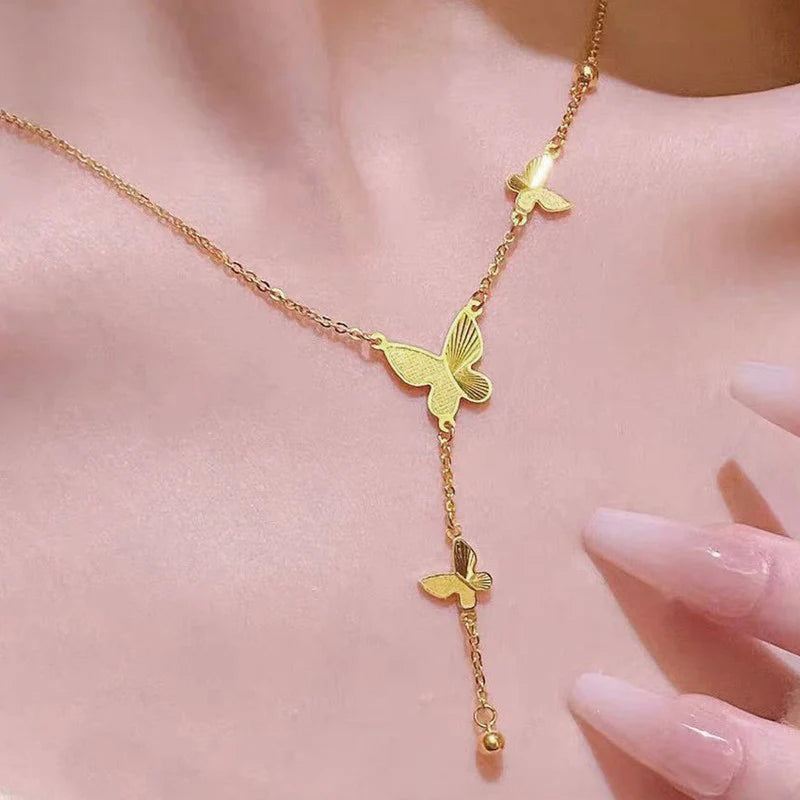 Three Butterflies Drop Necklace