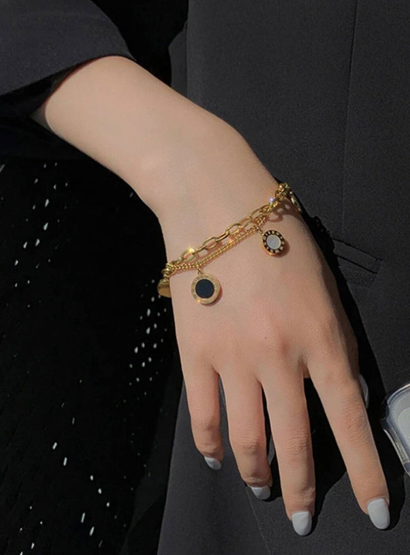 Black & White Roman Numeral Double Layer Bracelet