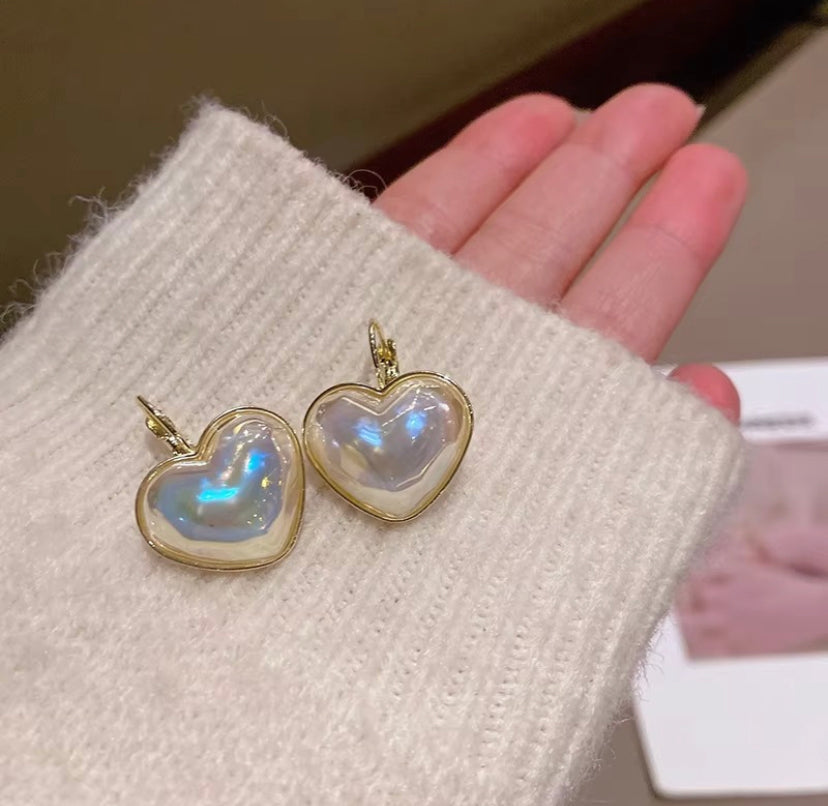 Heart Shaped Pearl Hoop Earrings