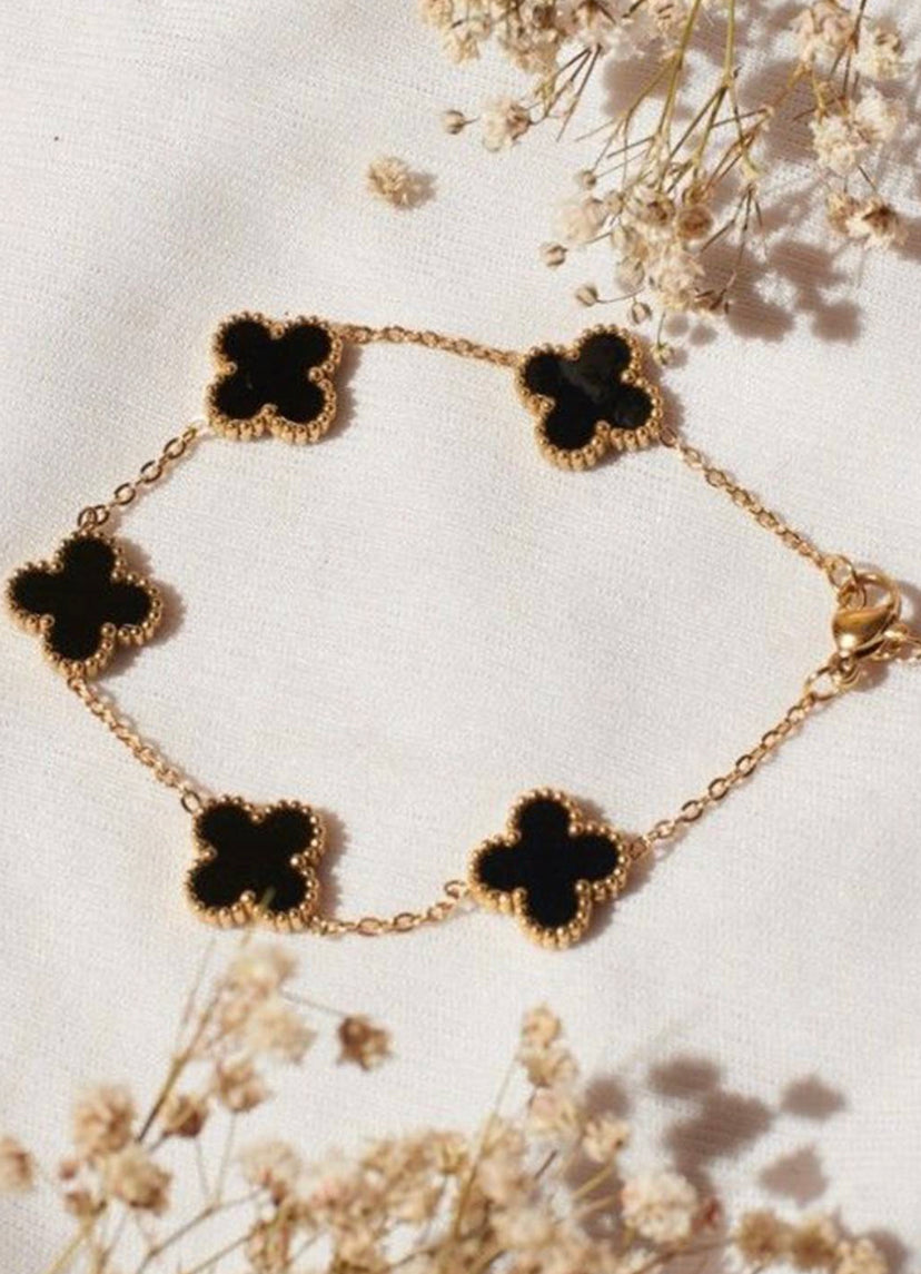 Black Lucky Clover Charm Bracelet