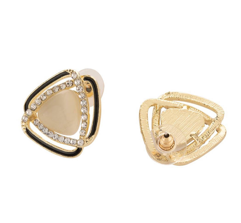 Triangular Rhinestone Pearl Stud Earrings