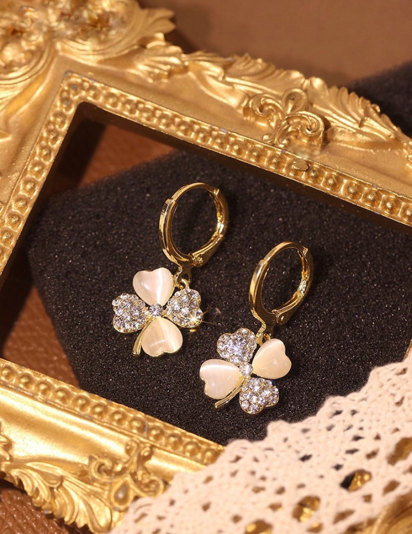 Four Leaf Clover Opal & Stone Hoop Earrings