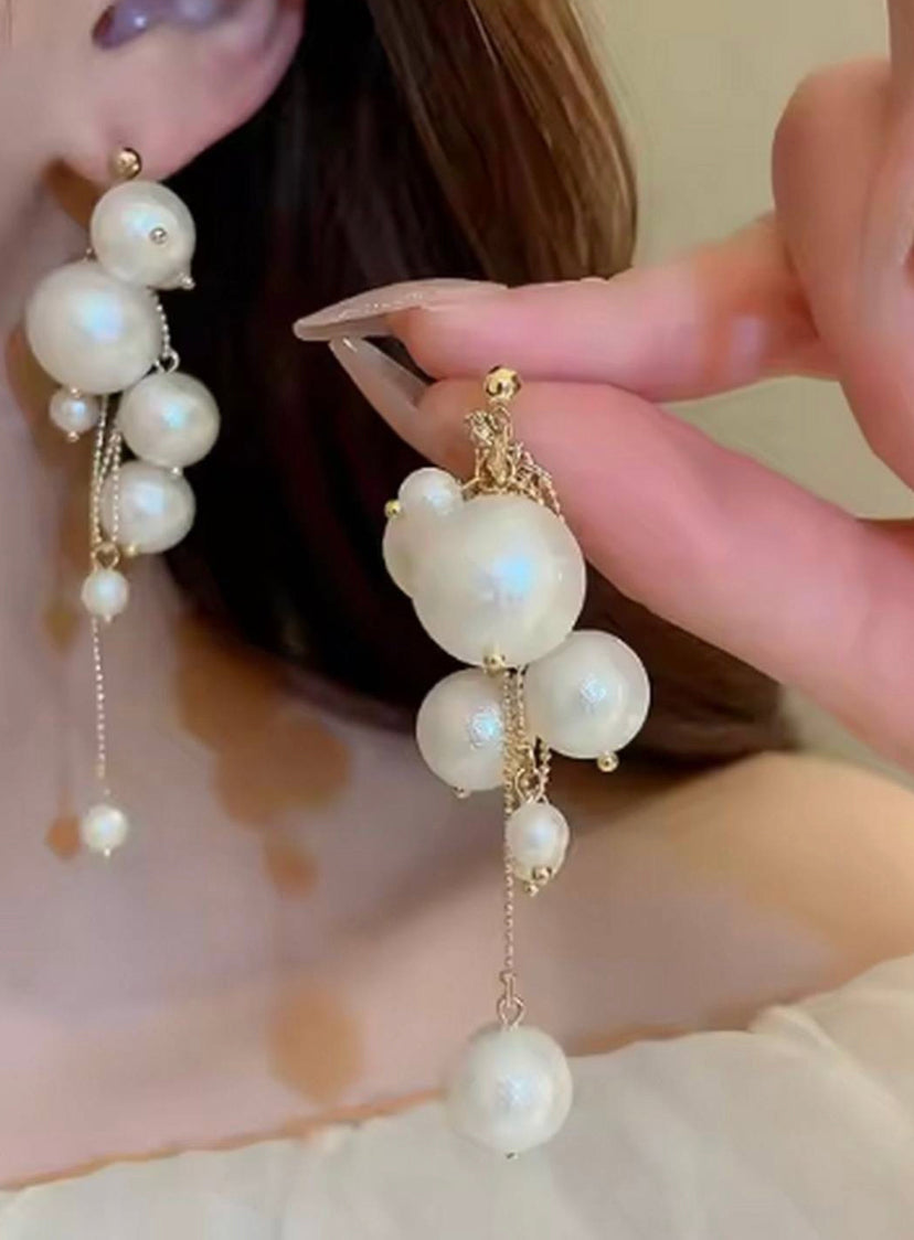 Lightweight French Pearl Drop Long Earrings