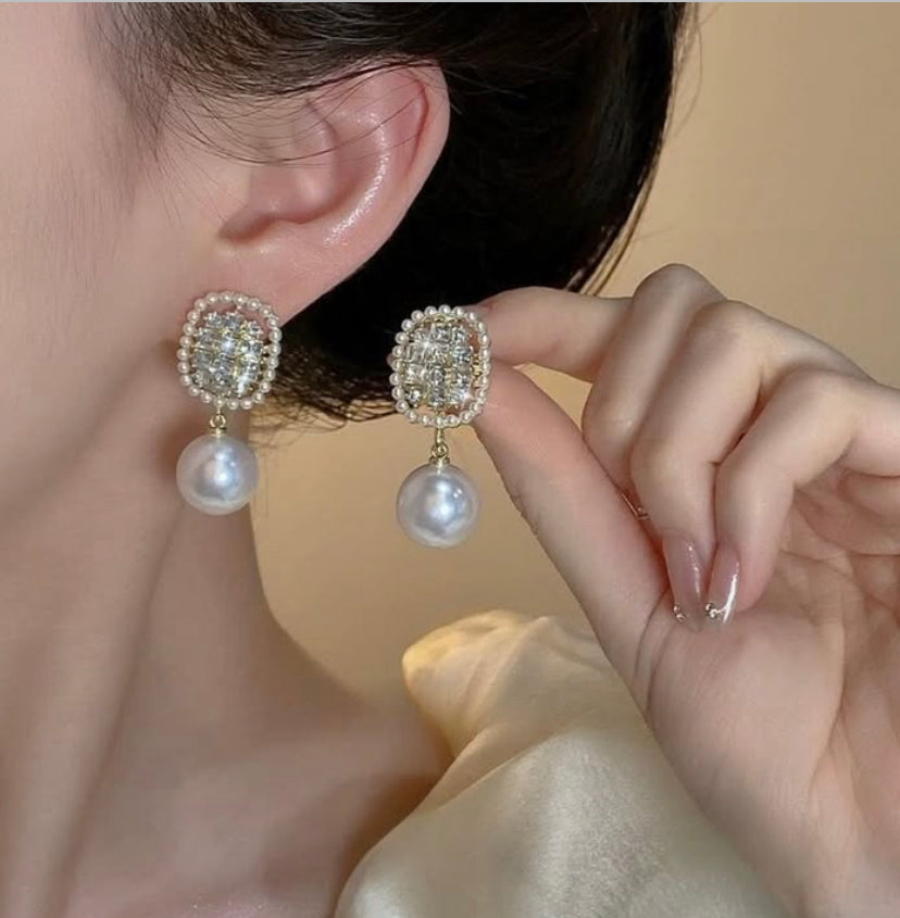 Crystal & Pearl Studded Pearl Drop Earrings