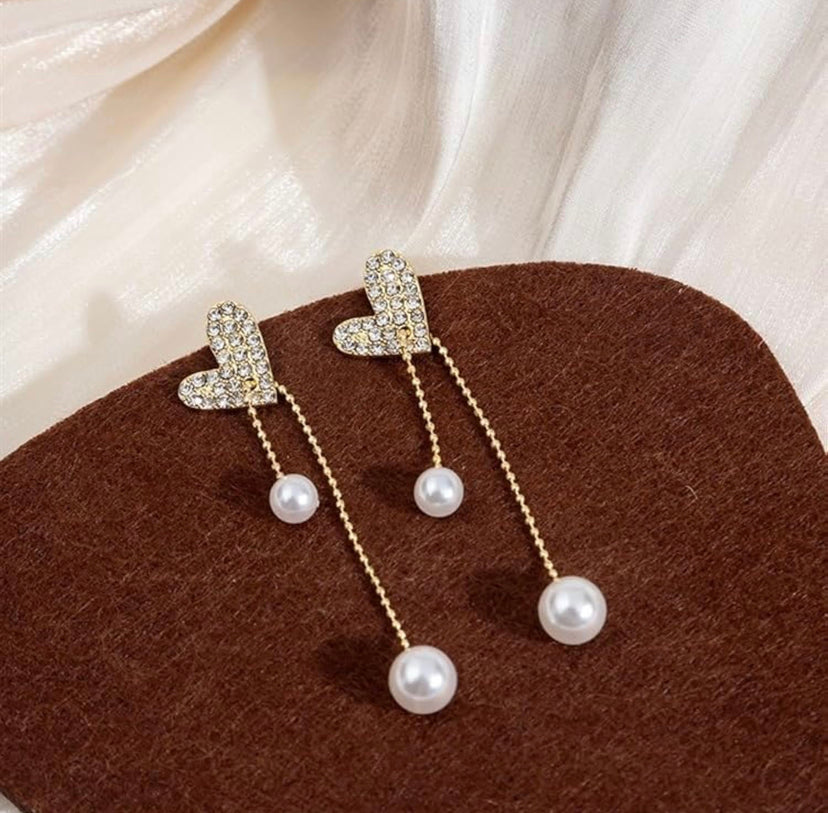 Dainty Rhinestones Heart Long Tassel Earrings