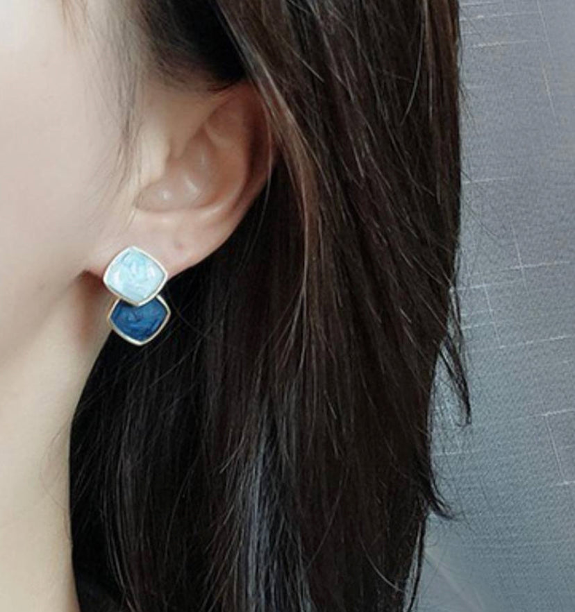 Double Square Geometric Stud Earrings