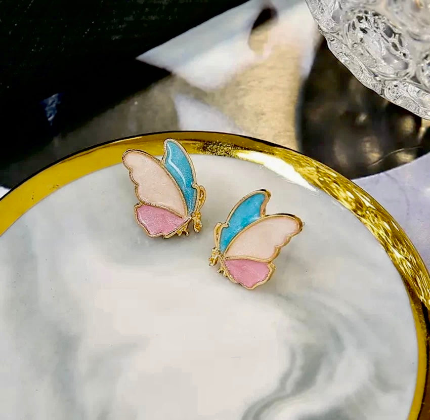 Colourful Butterfly Wings Stud Earrings