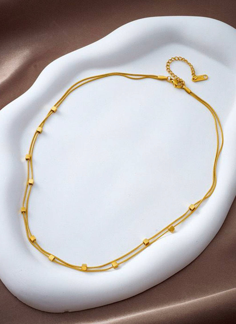 Retro Double-Layered Cubic Square Beads Necklace