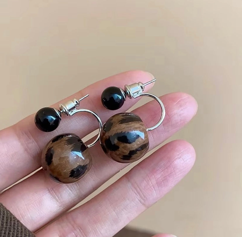 Leopard Print Stud Drop Earrings