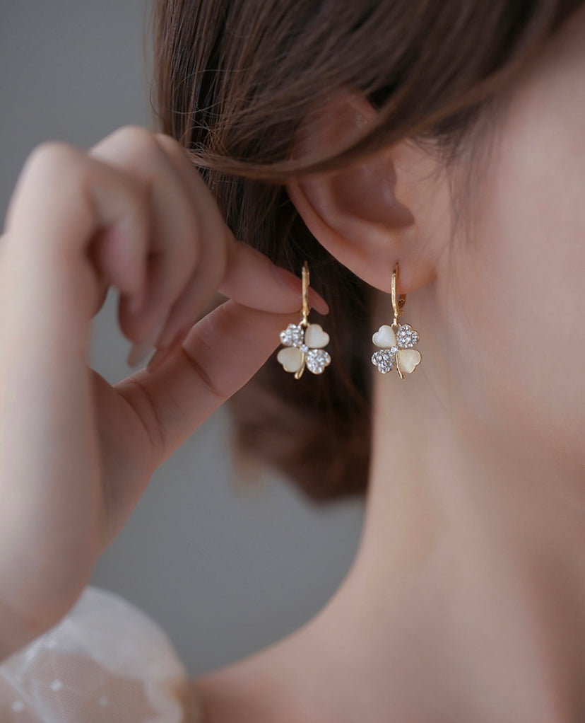 Four Leaf Clover Opal & Stone Hoop Earrings