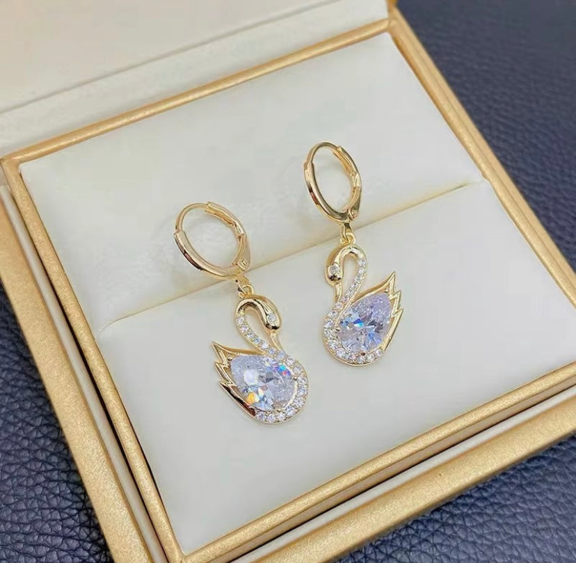 Sparkling Swan Hoop Earrings