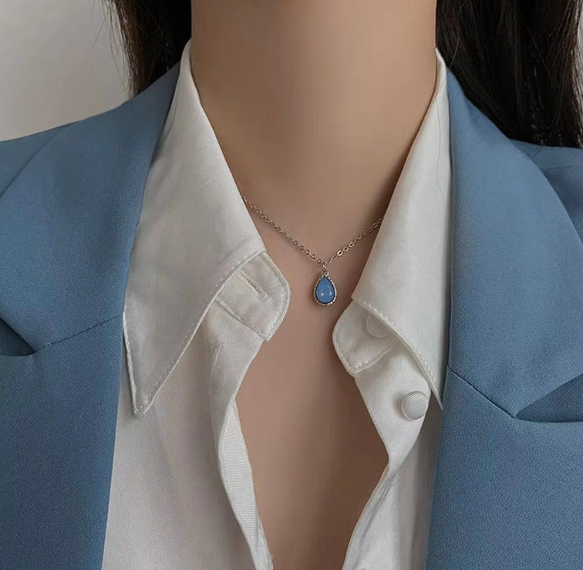 Dual Layer Butterfly & Blue Stone Necklace