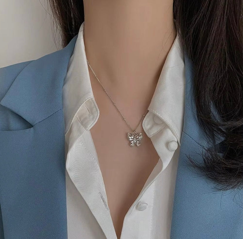 Dual Layer Butterfly & Blue Stone Necklace