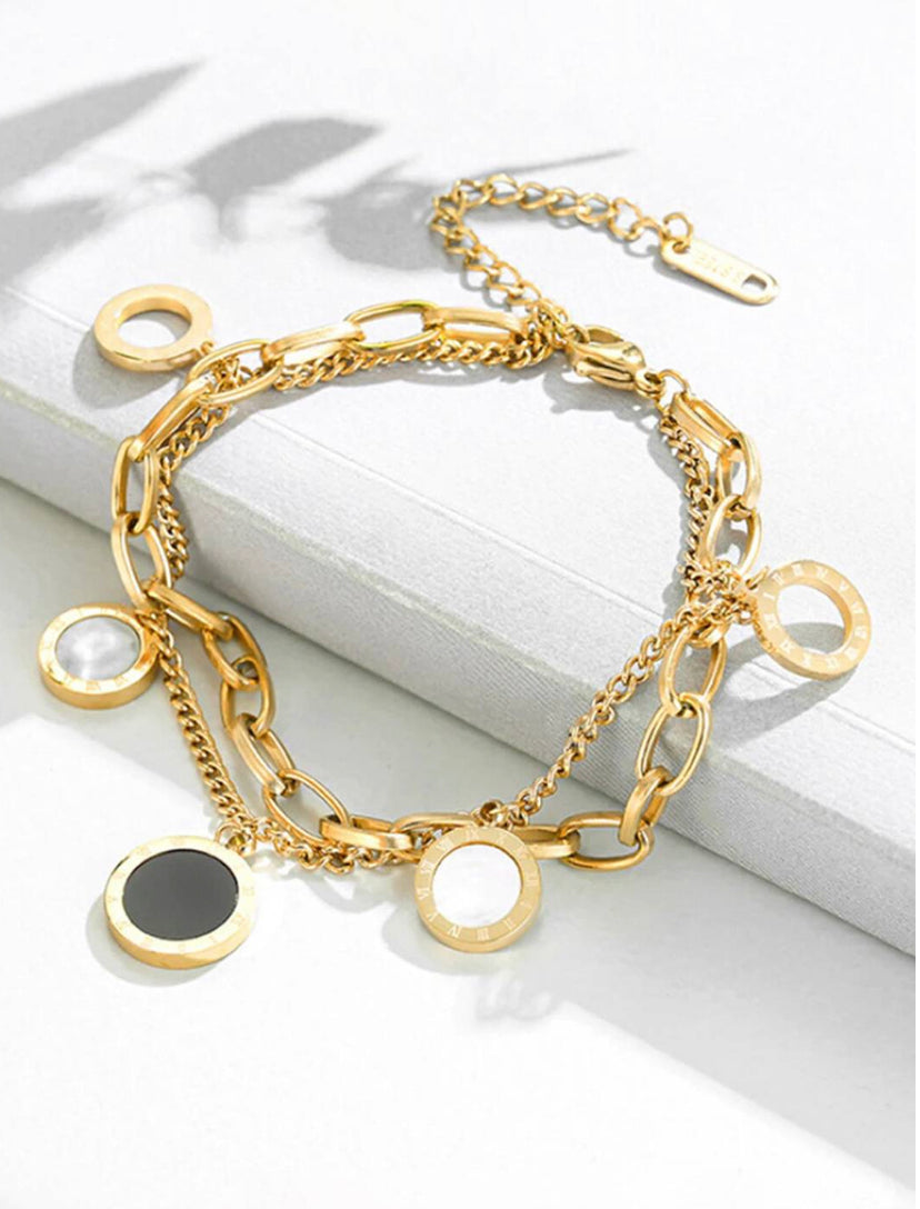 Black & White Roman Numeral Double Layer Bracelet