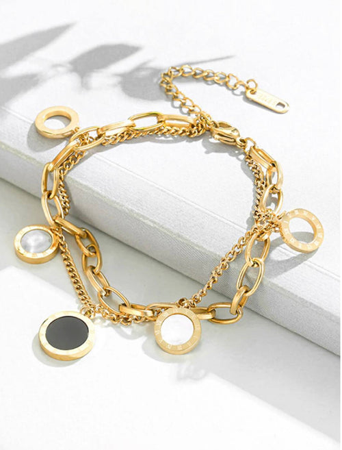 Black & White Roman Numeral Double Layer Bracelet